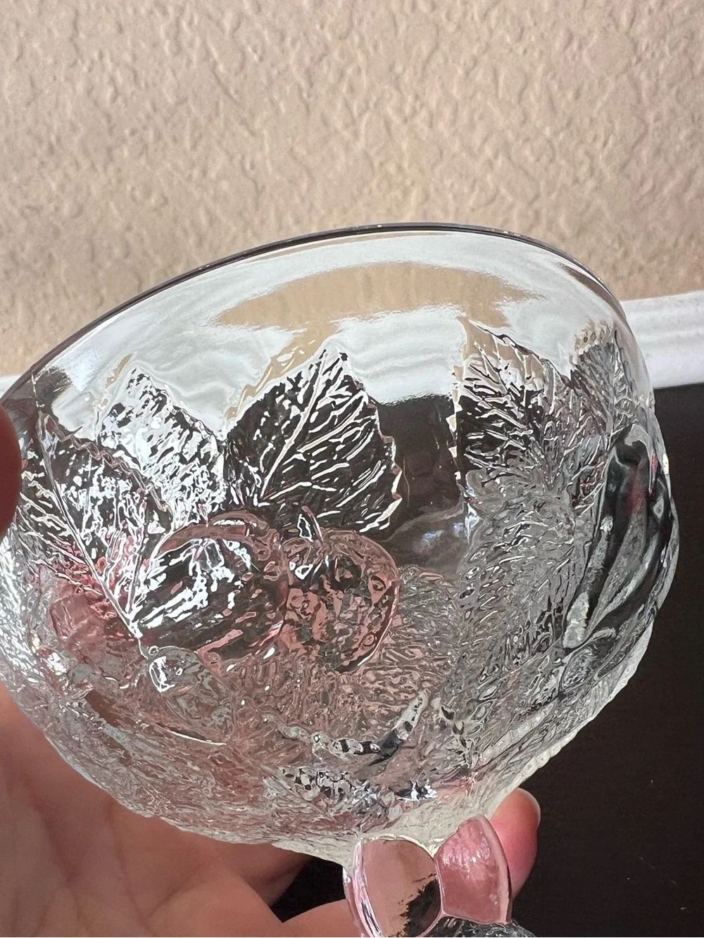 Vintage 1990s Crate & Barrel Fruit Glass Dessert Coupes Pair